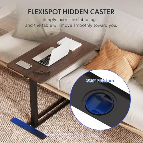 FLEXISPOT Adjustable C Table with Wheels, Mobile Snack Side End Table Sofa Couch Bedside Table Laptop Rolling Cart TV Tray Night Stand for Small Space Side Table(27.6" W x 15.7" D,Rustic Brown)