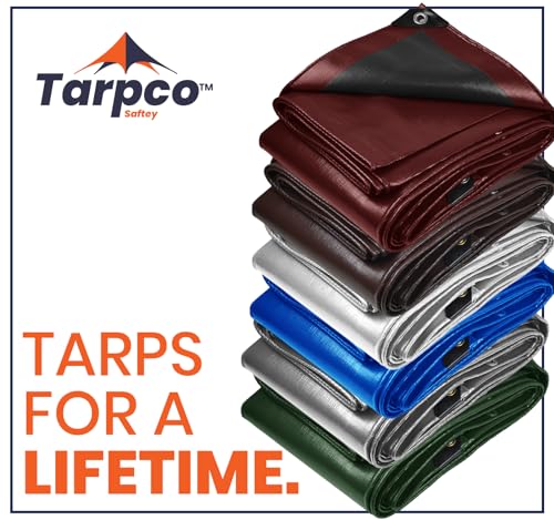 Image of Extra Heavy Duty 14 Mil Tarp Cover, Waterproof, UV Resistant, Rip and Tear Proof, Poly Tarpaulin with Reinforced Edges for Roof, Camping, Patio, Pool, Boat (Maroon /Black 30′ X 70′)