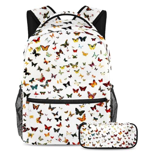 Cartables de grande capacité Papillons sans couture d'art avec trousse scolaire ado