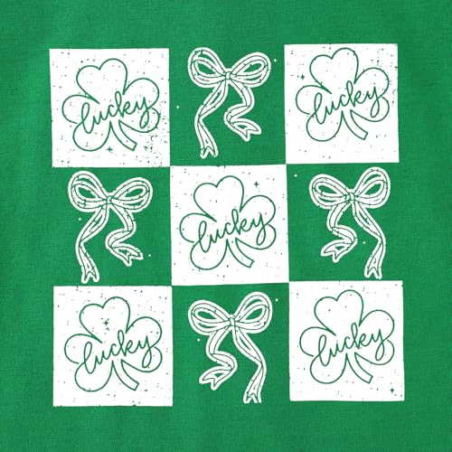 Image of Kid Girls St. Patricks Day Shirts Bow Lucky T-Shirt Shamrock Tees Clover Short Sleeve Tops Irish Outfits 7-12 Years