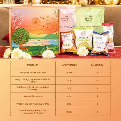 Image of Paper Boat Diwali Dry Fruits Gift Box, 526g - Diwali Gift Hamper | Festive Dry Fruit Gift | Assorted Mixed Nuts, Dry Fruits & Trail Mix | Cashew, Almonds, Berries and Mixed Nuts