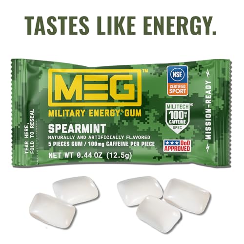 Image of MEG (Military Energy Gum) - Spearmint | Enhance Your Physical Performance with 100mg of Caffeine Per Piece, Ultimate Energy Boost for Workouts, Alternative to Energy Drinks | NSF for Sport Certified - Pack of 24