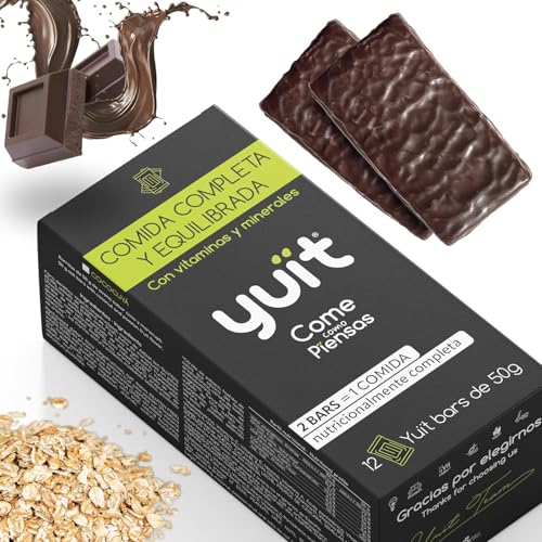 YUÏT BARS | Barritas Proteicas Sustitutivas de Comida | 8,4g Proteína | 25 Vitaminas y Minerales | Sin Azúcar Añadido | 100% Vegetal y Sin Gluten | Alto en Fibra (12x50gr) | (Sabor Bombon king)