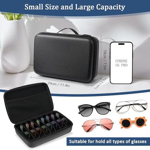 Image of Travel Sunglasses Organizer, Hard Shell Sunglass Case Adjustable Slots for Multiple Sunglass Eyeglass Case