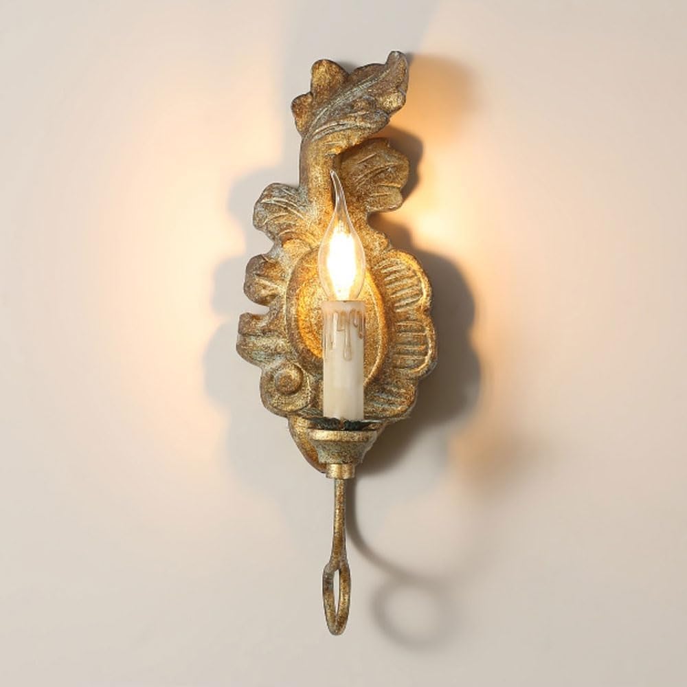 LUOYAOB Vintage Candle Wall Sconce Antique Wall Lamp Retro Farmhouse Wall Lighting Fixture E14 Indoor Decorative Candle Holder Wall Light for Bedroom Living Room Restaurant Coffee(Vintage Gold)