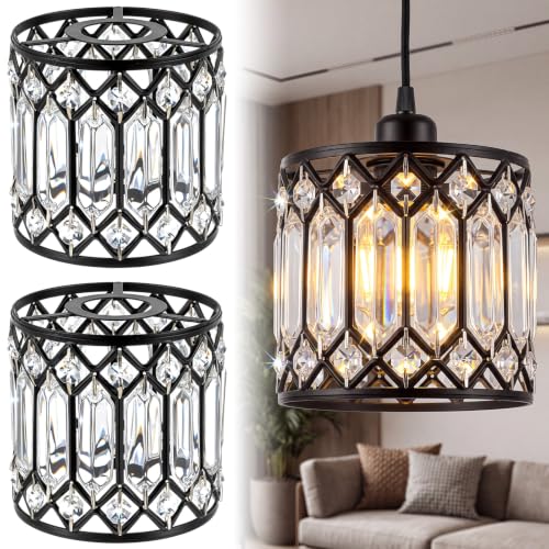 Image of Teenyyou 2 Pcs Crystal Lamp Shade E26 /E27 Base 1.65 inch Top x 4.92 inch Dia.& H | Elegant Ceiling Light Cover, Modern Chandelier Lampshade Replacement for Bathroom Bedroom Living Room Hallway Wall Sconce