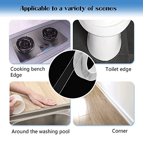 Image of Caulk Strip Tape, Clear PVC Waterproof Self-Adhesive Sealing Tape for Kitchen Bathtube Bathroom Toilet Sink Floor Wall Corner Edge with Tool, 2 PCS (Clear / 16.4Ft)