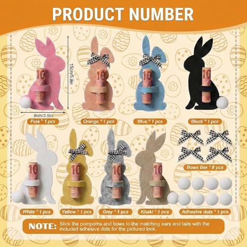 VIvaSmart Ostern Geldgeschenk Set mit 8 Filz Osterhasen, Kreative Verpackung für Geldgeschenke zu Ostern, Ostergeschenk für Kinder