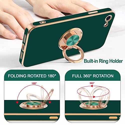 Image of Hython for iPhone SE 2022, iPhone SE 2020, iPhone 7 Case, iPhone 8 Case Ring Holder Stand Magnetic Kickstand, Plating Rose Gold Soft TPU Bumper Camera Protection Shockproof Phone Cases-Midnight Green