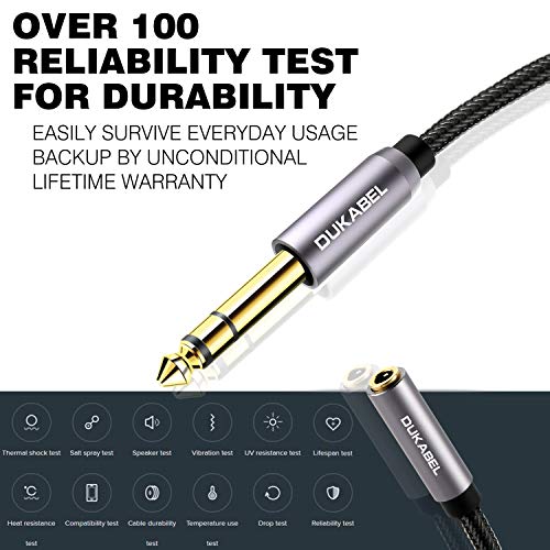 Dukabel Topseries 6.35Mm (1/4 Inch) To 3.5Mm (1/8 Inch) Headphone Jack Adapter, 1/8 (Female) To 1/4 (Male) Extension Cable, 3.5 To 6.35 Audio Cable For Mixer Guitar Piano Amplifier Speaker And More #TOP3