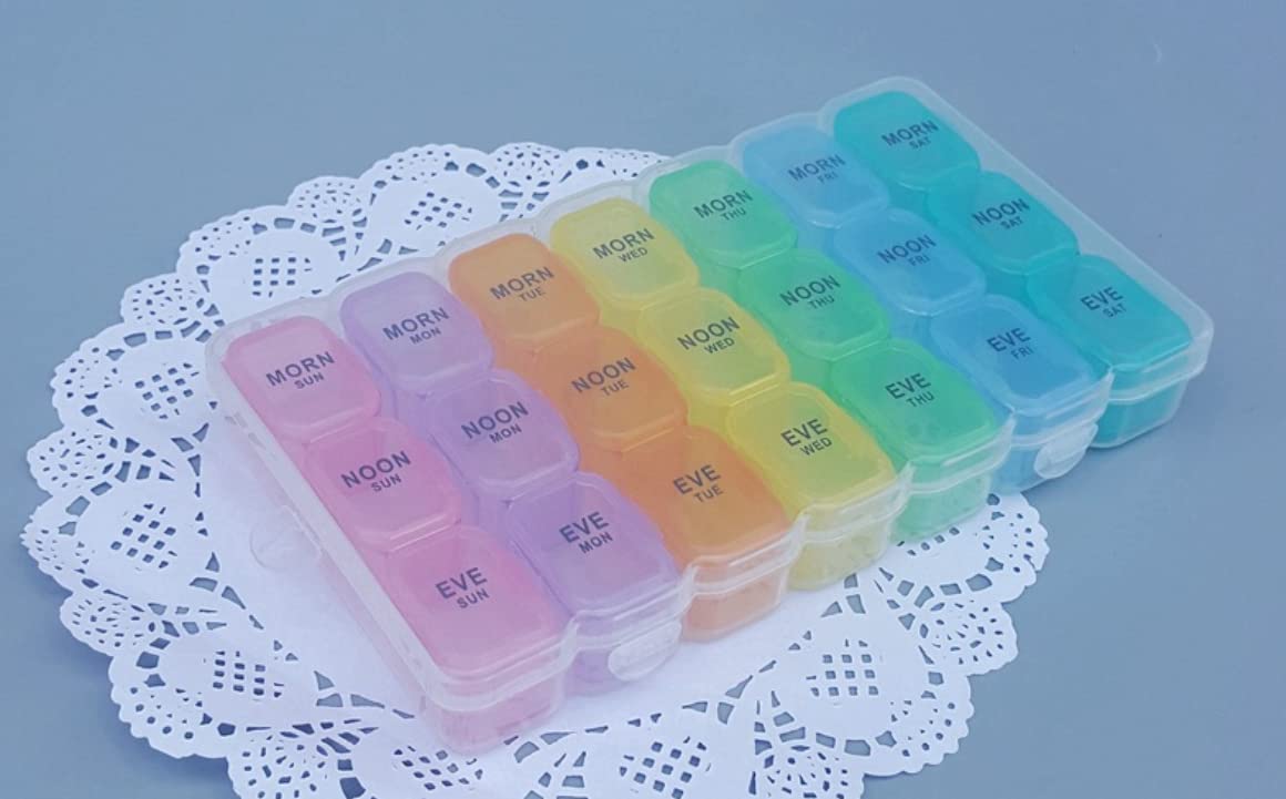 50 EWANTO Tablettenbox Pillendose Medikamentenbox 7 Tage 21 Fächer mehrfarbig 7 entnehmbare Tagesboxen pill box Tabletten Dose Tabletten Dispenser