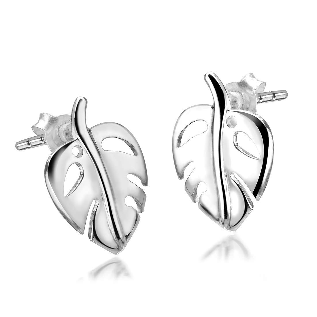 Damen Ohrstecker Monstera Blatt - 925 Silber Ohrringe Blätter SO-68