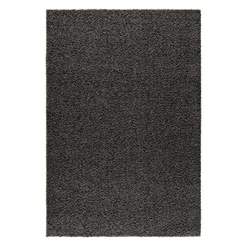 mynes Home Alfombra Shaggy de Pelo Alto, Color Gris Oscuro, 30 mm, de Pelo Largo, diseño Liso, 160 x 220 cm