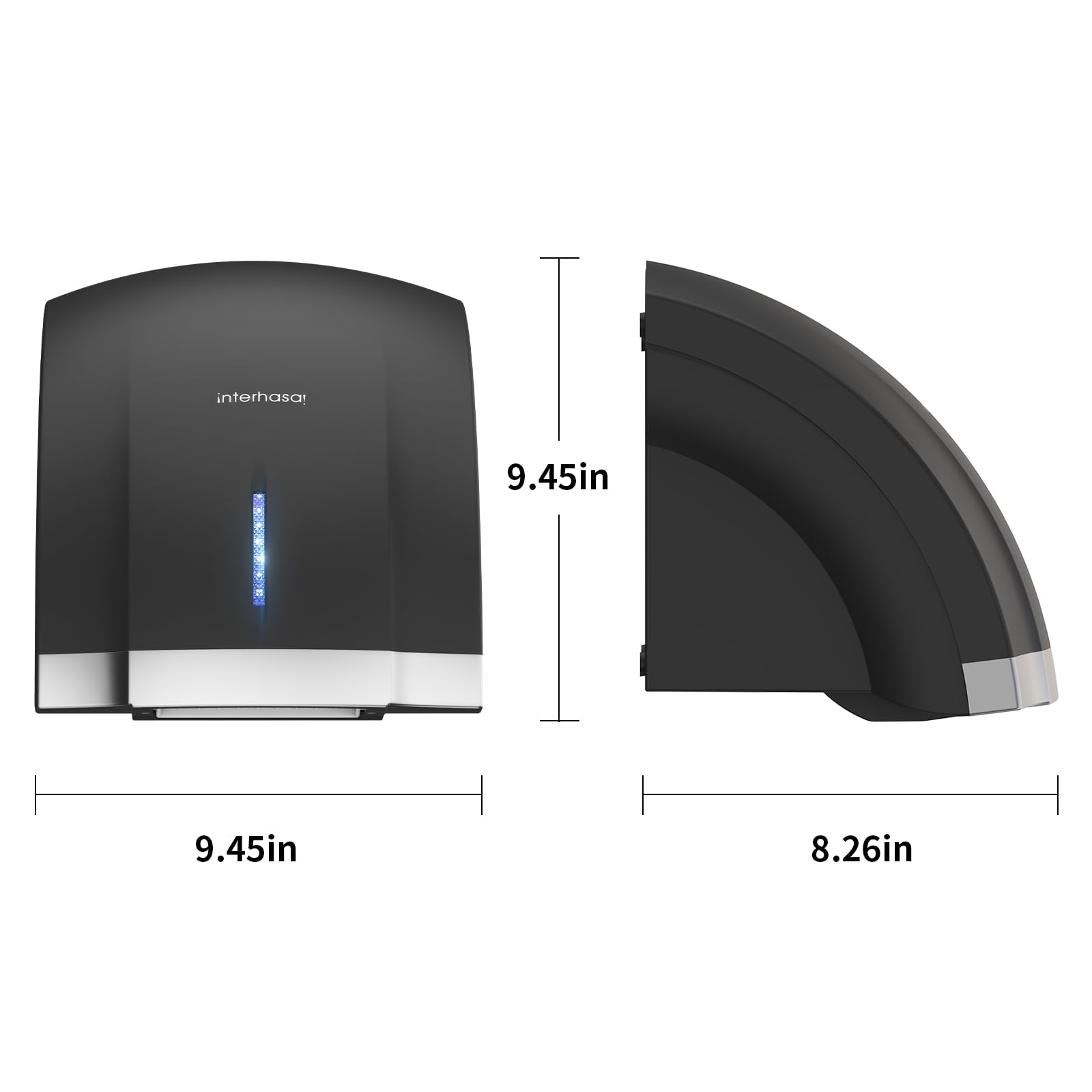 interhasa! Asciugamani Automatico con sensore a infrarossi per Il Bagno di casa, Extra Silenzioso, Basso Rumore (40 Db), Asciugamani a Parete, Coperchio Compatto in ABS,1800W (Nero)