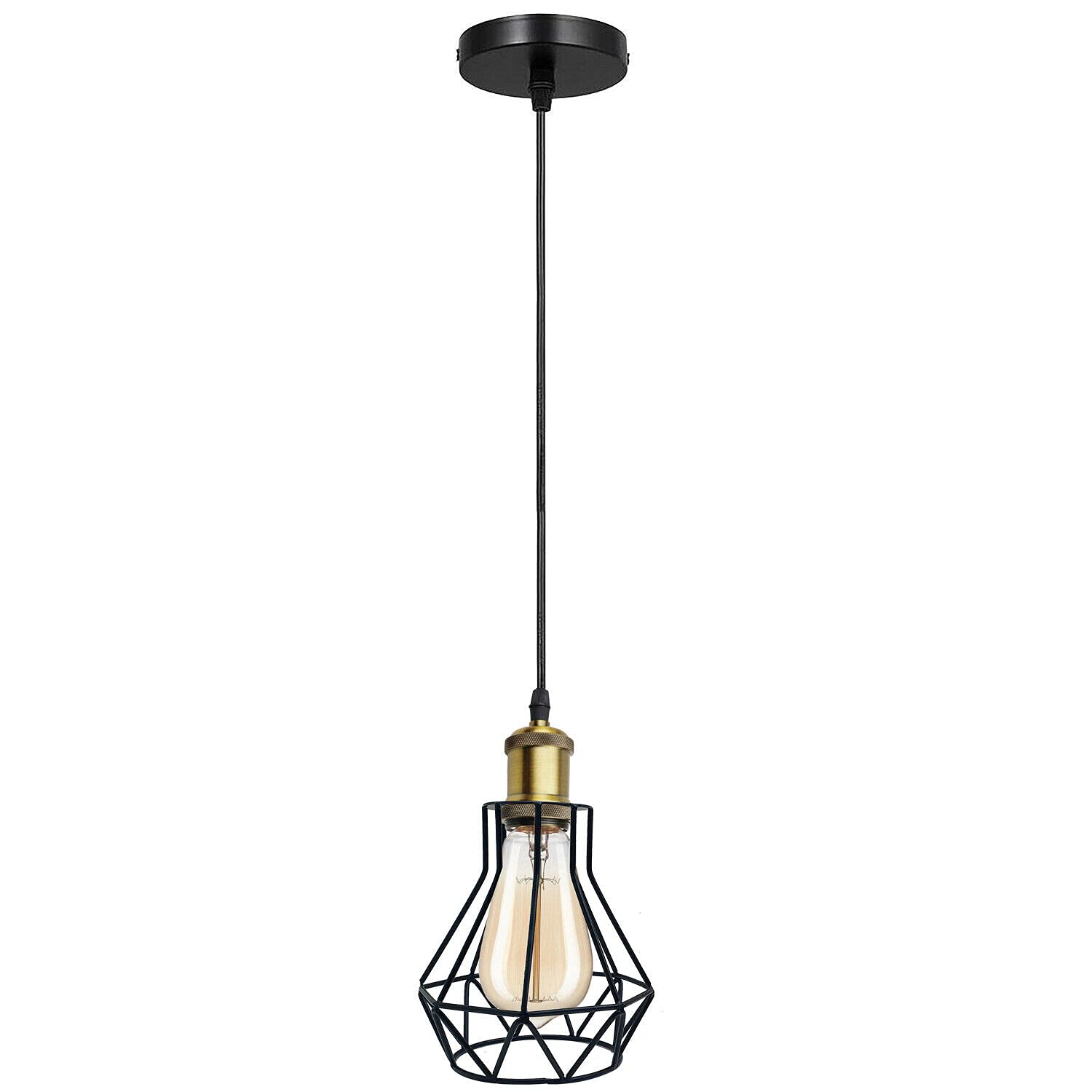 DC VOLTAGE Vintage Metal Pendant Light Industrial Lamp Cage Hanging Ceiling Light E27 Holder Fitting (with Bulb, Single Pendant)