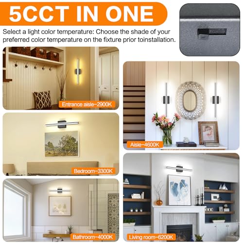Image of SOLFART Bathroom Light Fixtures Over Mirror Dimmable 5CCT Modern LED Black Vanity Light 24 Inch Wall Lights
