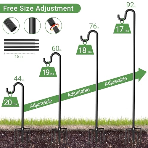 Image of Shepherd Hook for Outdoor, Heavy Duty Bird Feeder Pole with 5 Prong Base, Adjustable Height Bird Feeder Stand Ideal for Hanging Bird Feeders, Plant, and Garden Decorations