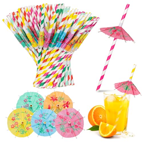 100 pajitas con paraguas para cócteles, pajitas de papel, pajitas coloridas para fiestas, pajitas con pantalla decorativa para batidos, zumo, cócteles, bebidas calientes
