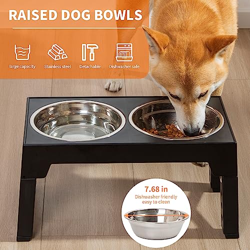 FOREYY Verstellbare hundenapf erhöht mit 2 X 1200ml Edelstahlnäpfen, futternapf Hund erhöht in 5 Höhen(8, 22, 25,28, 31 cm), Rutschfester Hunde Futterstation für mittlere & große Hunde (Schwarz)