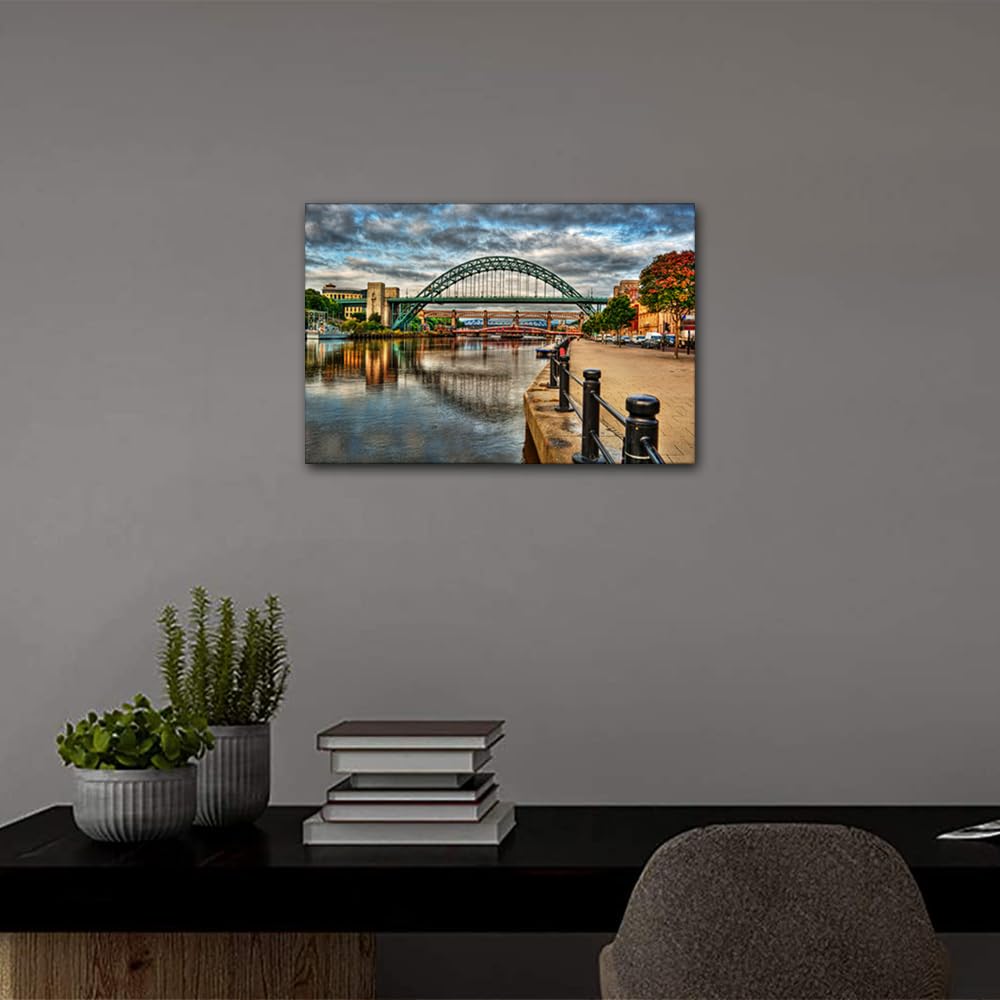 England Canvas Wall Art Bridges in Newcastle Upon Tyne Pictures Posters England Wall Decorations for Living Room Home Decor Pieces 1 Piece Artwork for Home Walls Framed Ready to Hang (16''Wx 24''H) - Image 3