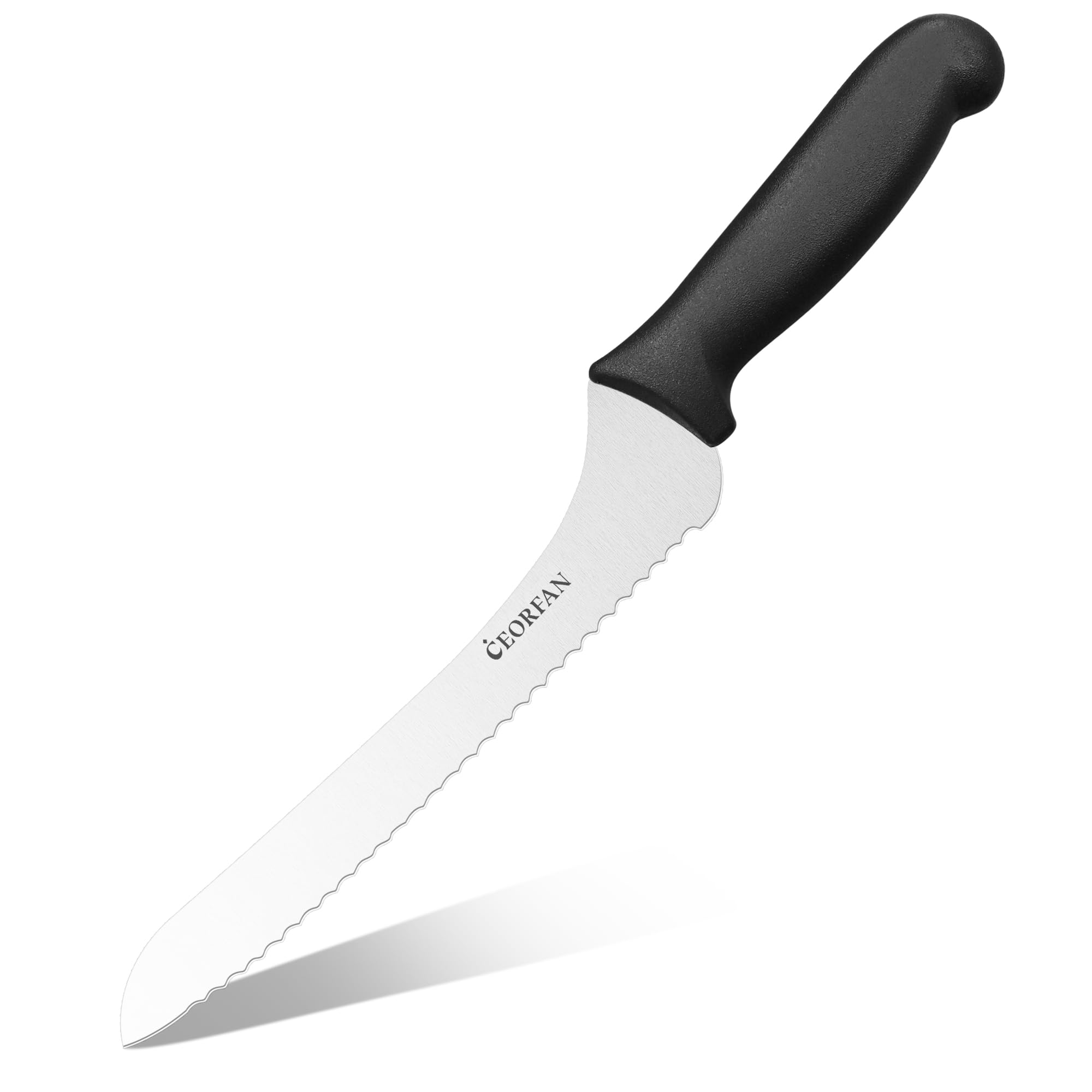 CEORFAN 9" Offset Bread Knife | High Carbon Stainless Steel Serrated Slicer | 1.7mm Thin Blade & Hygienic PP Handle | Professional Foodservice Knife for Restaurant & Catering
