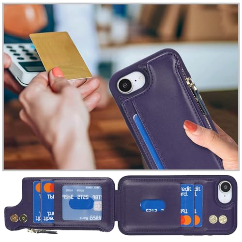 Étui iPhone 16e porte-cartes Cavor, housse portefeuille cuir antichoc violet femme