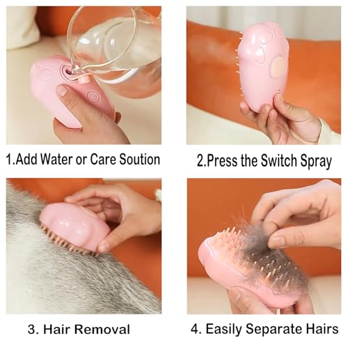 Image of Steam Brush for Cats, Spray Comb Mist Brush, Rechargeable Steam Pet Brush for Dogs and Cats, Self-Cleaning 3-in-1 Cat Hair Brush with Steam for Long and Short Hair for Cats and Dogs (pink)