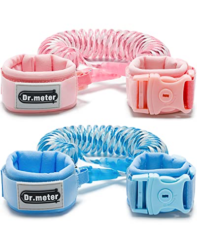 Dr.meter Anti Lost Wrist Link, 2 Pack Toddler Safety Leash with Key Lock, Reflective Child Walking Harness - Dual 8.2ft Length Pink &amp; Blue Kids Leash for Supermarket Mall Airport Amusement Park Zoo