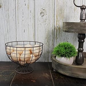 CVHOMEDECO Metal Wire Round Egg Basket with Pedestal Counter Top Fruit Bowl Storage for Kitchen Home Rusty