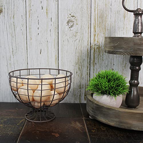 CVHOMEDECO Metal Wire Round Egg Basket with Pedestal Counter Top Fruit Bowl Storage for Kitchen Home Rusty