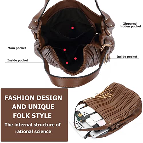 myfriday Vintage Shoulder Hobo Bags for Women Vegan Leather Lightweight Top-Handle Satchel Purse and Handbags with… - Image 4