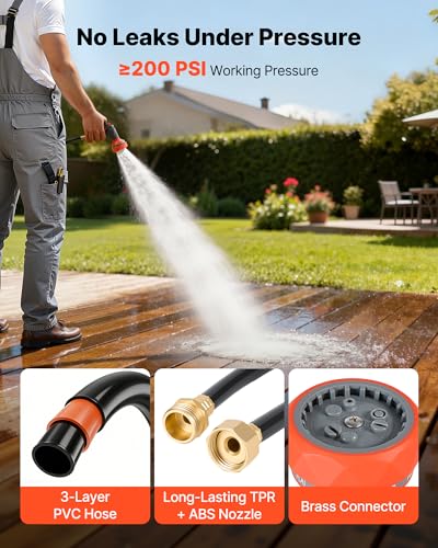 Image of VEVOR Retractable Garden Hose Reel, 1 /2 in x 50 ft, Wall Mounted Hose Reel with 9-Function Sprayer Nozzle and 180 Swivel Bracket, Any Length Lock, Automatic Slow Rewind System, for Garden Watering