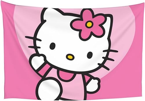 Miniatura 8 de UNIOND Tapiz de gato de dibujos animados, gato rosa para colgar en la pared, decoración de pared de 60 x 40 pulgadas