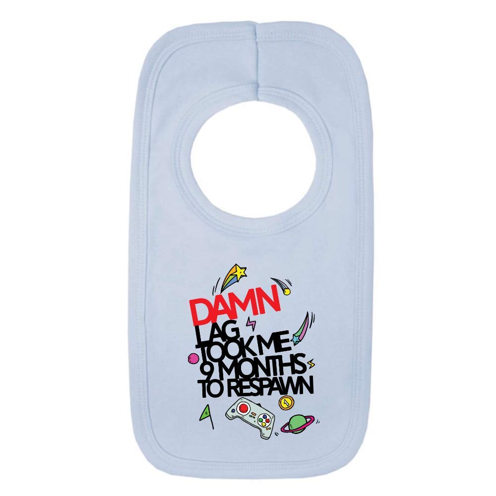 Kickass Tees Damn Lag Took Me 9 Months to Respawn 1 Baby Bib One Size Blue Funny Video Gamer Baby Boy Gift