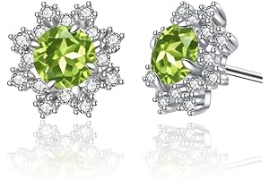 Sterling Silver Stud Flower Earrings: May Birthstone Earrings Pink, Green, Blue, Opal,...