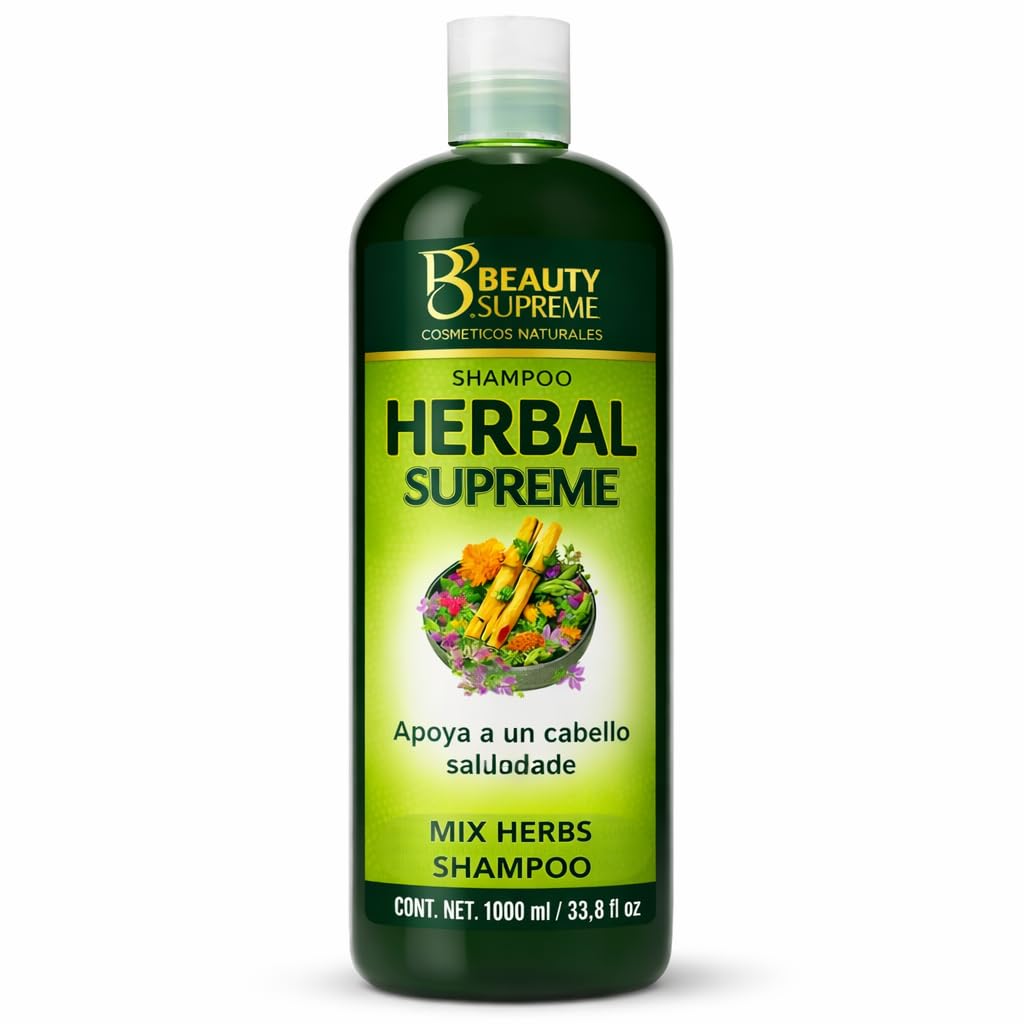 Herbal Shampoo–1000 ml (33.8 fl oz)–W/Tepezcohuite, Nettle, Aloe Vera(Sabila)Neem,Cacahuananche,Rosemary, Jojoba,Horsetail(Cola de Caballo) & more,Natural Botanical Formula–All Hair Types–Paraben-Free