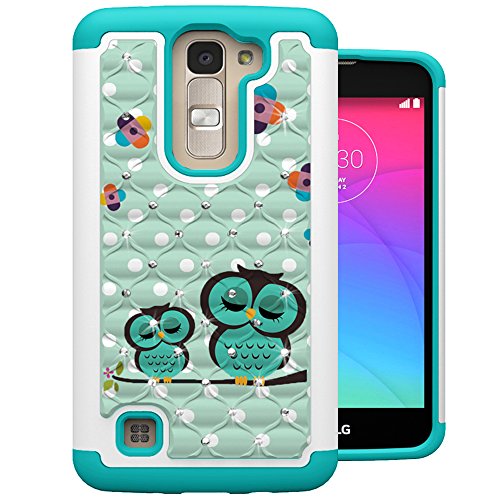 LG Tribute 5 Case, LG K7 Case, MagicSky [Shock Absorption] Studded Rhinestone Bling Hybrid Dual Layer Armor Protective Case Cover for LG Tribute 5 / LG K7 / LG Escape 3 / LG Phoenix 2 / LG K8 - Owl