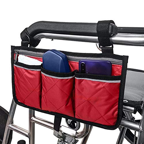 Wheelchair Backpack Bag, Multifunctional Wheelchair Scooter Armrest Side Bag Walker Hanging Pouch Storage Organizer(Wine Red) #TOP30