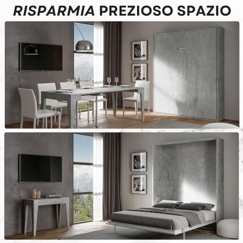 IMAGO FACTORY Kento – Klappbett, Funktionsbett, Schrank mit Doppelklappbett, Wandbett, Platzsparend Bett, Matratze Nicht Enthalten, das Bett Kommt Zerlegt an, Betonfarbe – Bild 5