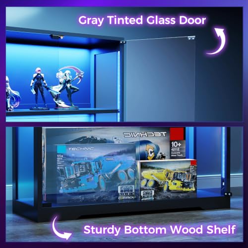 Image of AODK Display Cabinet with Glass Door & RGB LED Lights, 4-Tier Display Case