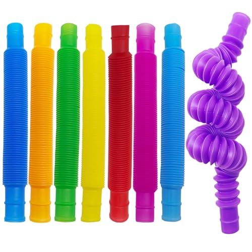 Steemjoey 8 Piezas Juguetes Sensoriales de Tubo Elástico, Tubos Antiestrés Colores, Mini Multicolor Pop Elástico, Extendibles Conectables Fidget Toys Aliviar Estrés Ansiedad Adecuado Niños y Adultos