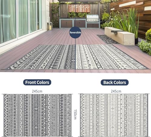 GOI Outdoor Rug, 245 x 150cm, Plastic Straw, Waterproof, Non Slip, Garden, Rectangular Area Rug, Outdoor, Plastic Straw, Beach - Image 5