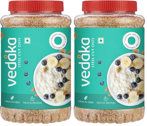 Image of Amazon Brand - Vedaka Steel Cut Oats 2Kg | Rich Source Of Protein & Fiber | Quick Breakfast | Cooks In 3 Mins (Pack of 2)