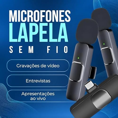 Microfone de Lapela Sem Fio com Redução de Ruído - Compatível com iPhone 15, iPhone 16 e USB Tipo C