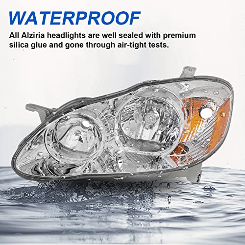 Alziria Headlight Assembly Compatible 2003-2008 2003 2004 2005 2006 2007 2008 03 04 05 06 07 08 Toyota Corolla Driver Side And Passenger Side (Chrome Housing Amber Reflector) #TOP5