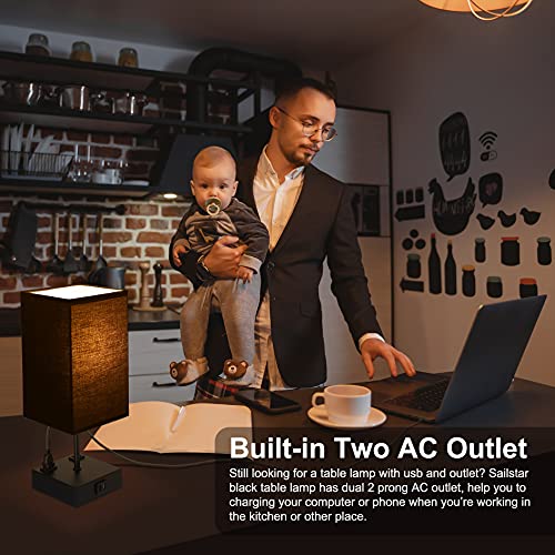 Sailstar Table Lamp For Bedroom, 3 Way Dimmable Touch Bedside Lamp, Small Lamp With 2 Usb & Outlet, Black Nightstand Lamps For End Table, Living Room, Desk, Bulb Included #TOP3
