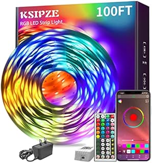 KSIPZE 100ft Led Strip Lights RGB Music Sync Color Changing,Bluetooth Led Lights with Smart App Control Remote,Led Lights for Bedroom Room Lighting Flexible Home Décor