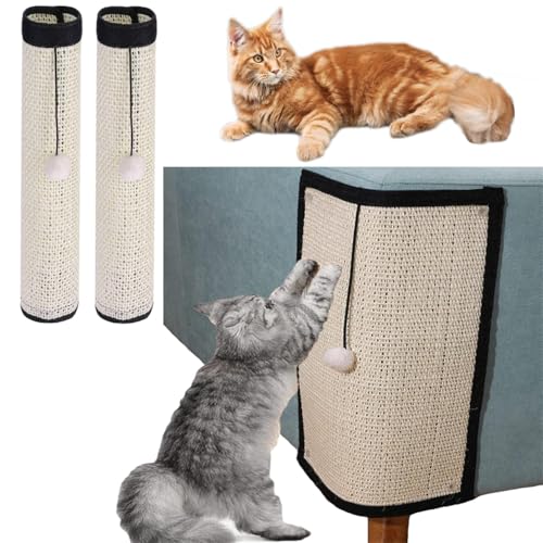 2PCS Cat Scratcher Mat Natural Sisal Cat Scratching Pad with Ball Toy Sofa Protector 20x16 Inch Cat Scratch Couch Cover Easy Installation Cat Scratch Pad for Indoor Cats Grinding Claws