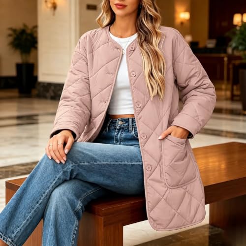 YRAETENM Quilted Jackets for Women Warm Mid Length Lightweight Puffer Coats - image 6
