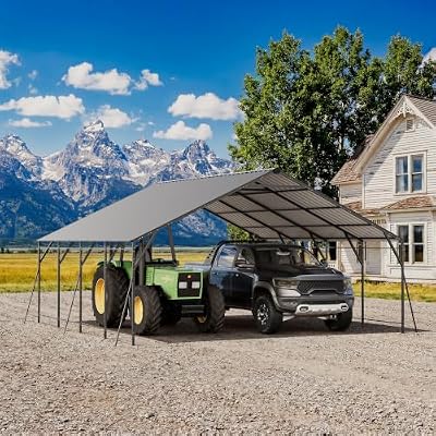 20 x 20 FT Heavy Duty Metal Carport, Galvanized Steel Car Canopy with Reinforced Frame, Outdoor Car Garage Shelter for Pickup Truck, SUV, Motorcycle & Boat, All Weather Protection